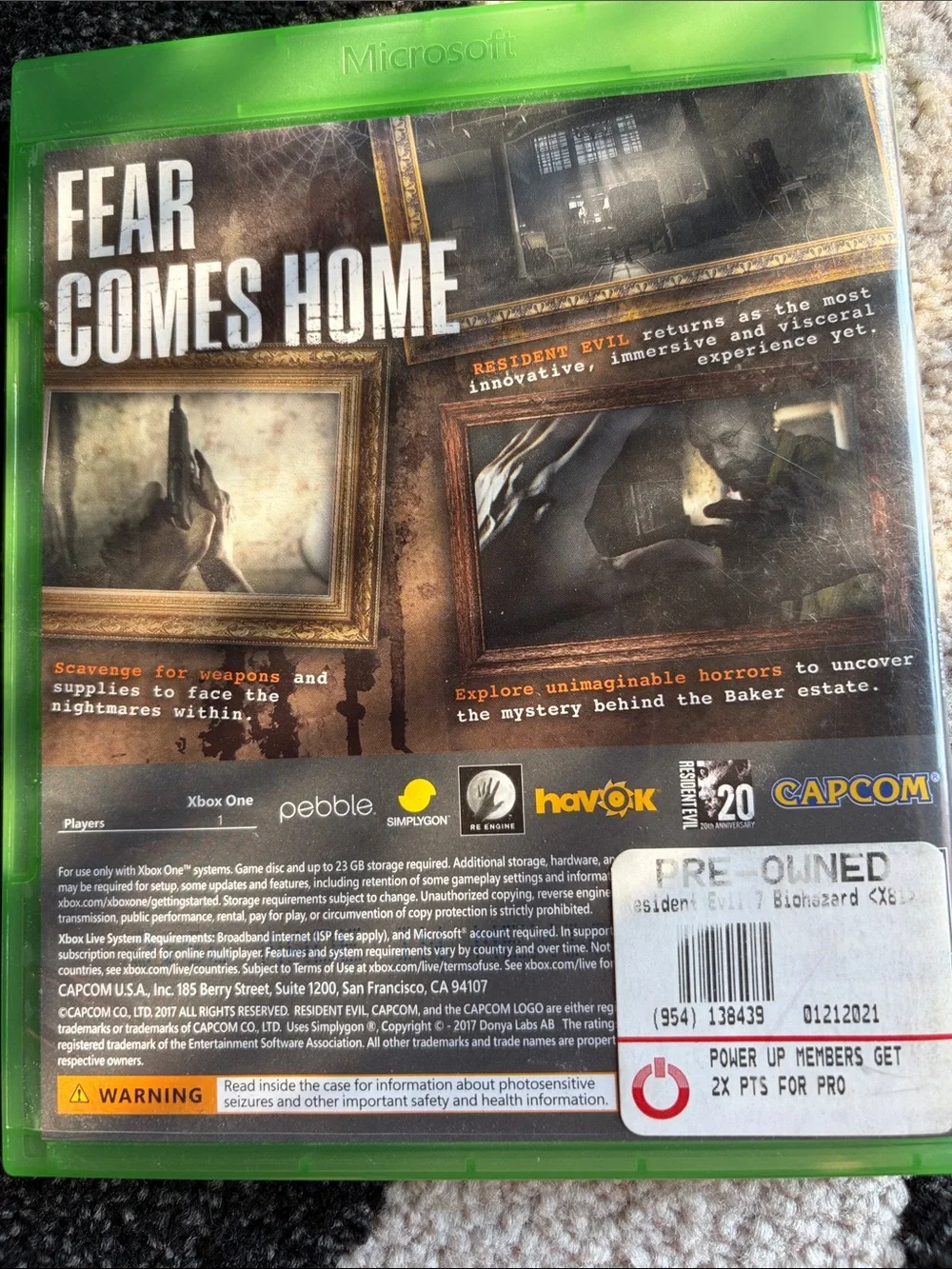 Microsoft Xbox One Resident Evil VII Biohazard - Green Case, Black Cover Art